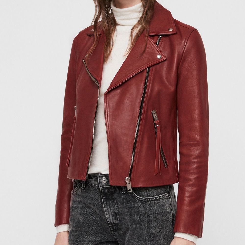 SOLD All Saints Dalby Red Leather Biker Moto Jacket